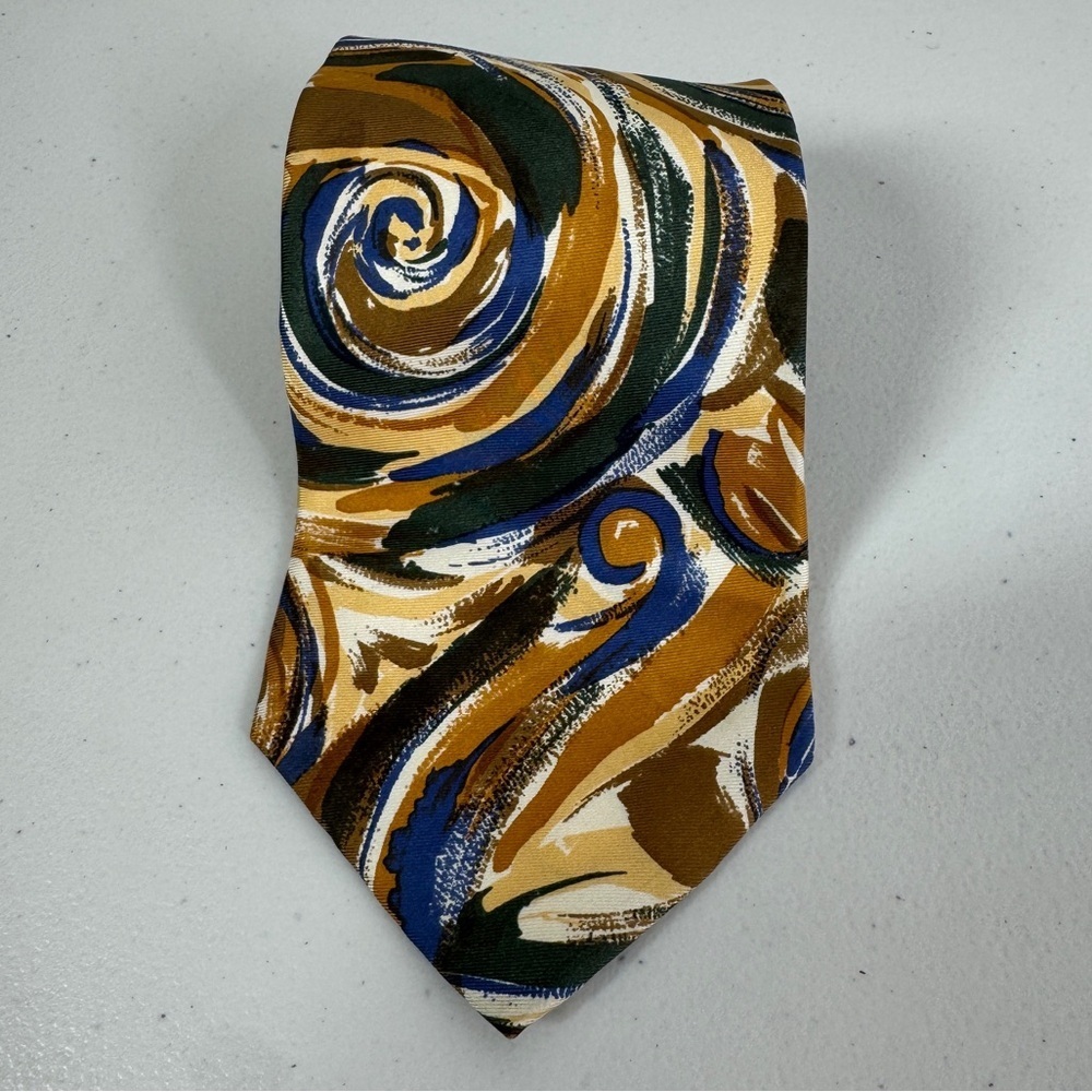 Lavatelli Silk Abstract Patterned Men's Tie Swirl Brown Blue Vintage Designer - Picture 3 of 15